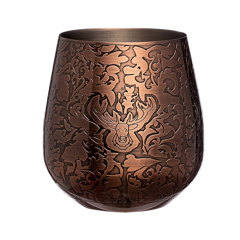 Vidrio de vino de acero inoxidable Taza de vino inoxidable Diseño de estaca de cobre