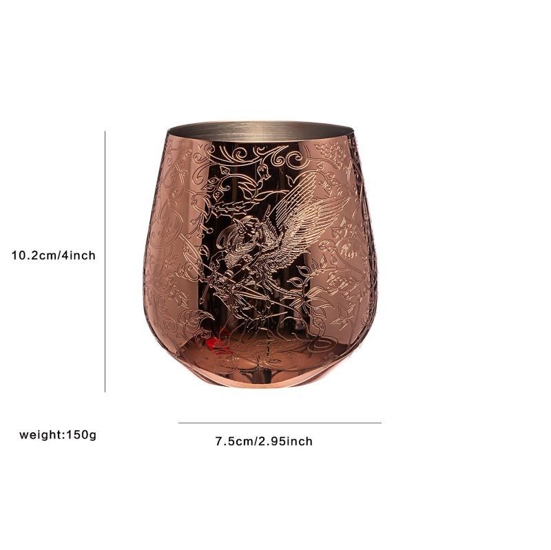 Cobre de acero inoxidable de vidrio de vino inoxidable con forma de huevo grabado con estilo de hadas y castillos