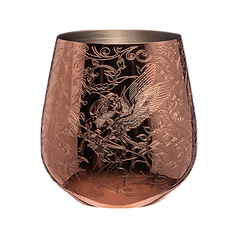 Cobre de acero inoxidable de vidrio de vino inoxidable con forma de huevo grabado con estilo de hadas y castillos