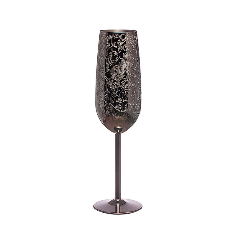 Flutas de champán de acero inoxidable de vidrio de metal negro copas de vino para fiestas al aire libre