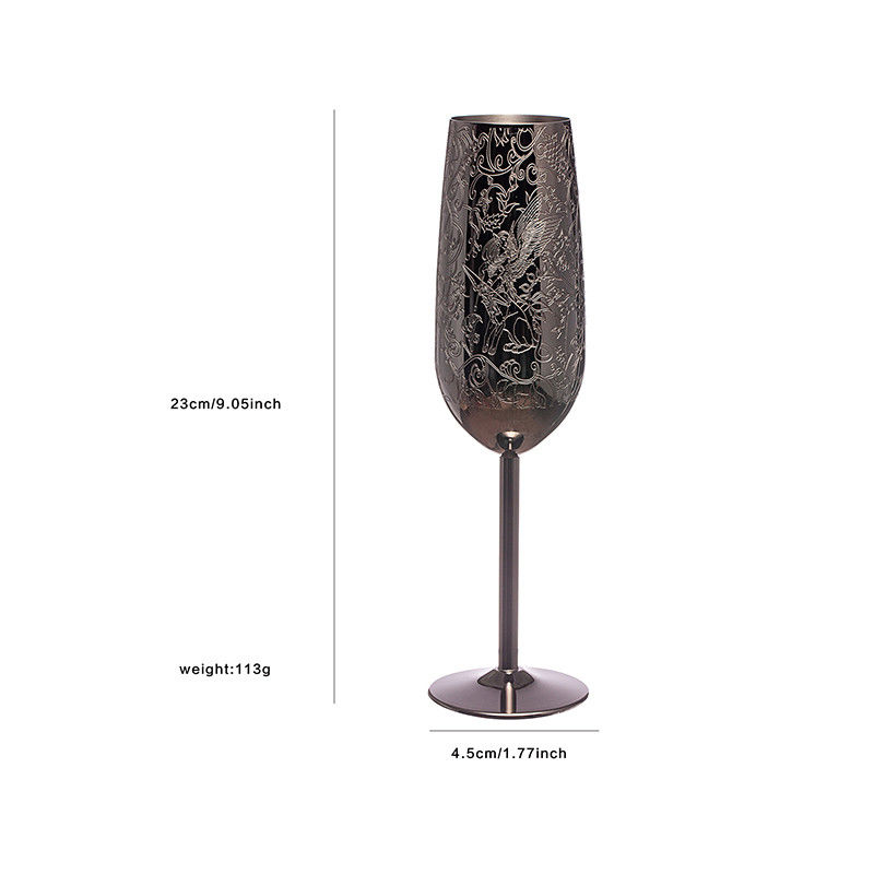 Flutas de champán de acero inoxidable de vidrio de metal negro copas de vino para fiestas al aire libre