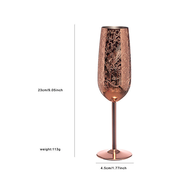 Grabar flautas de champán de acero inoxidable vidrio 200 ml copas de champán para fiestas y aniversario