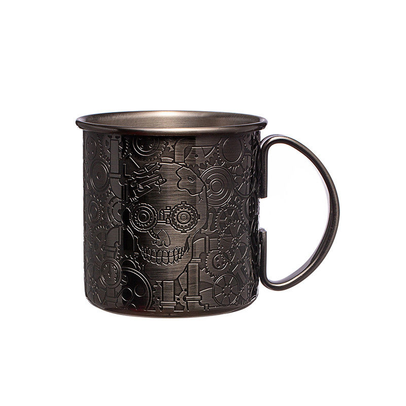 Diseño de grabado de acero inoxidable 304 Muleta Taza Negra de viaje de acampada Taza de vino para la fiesta