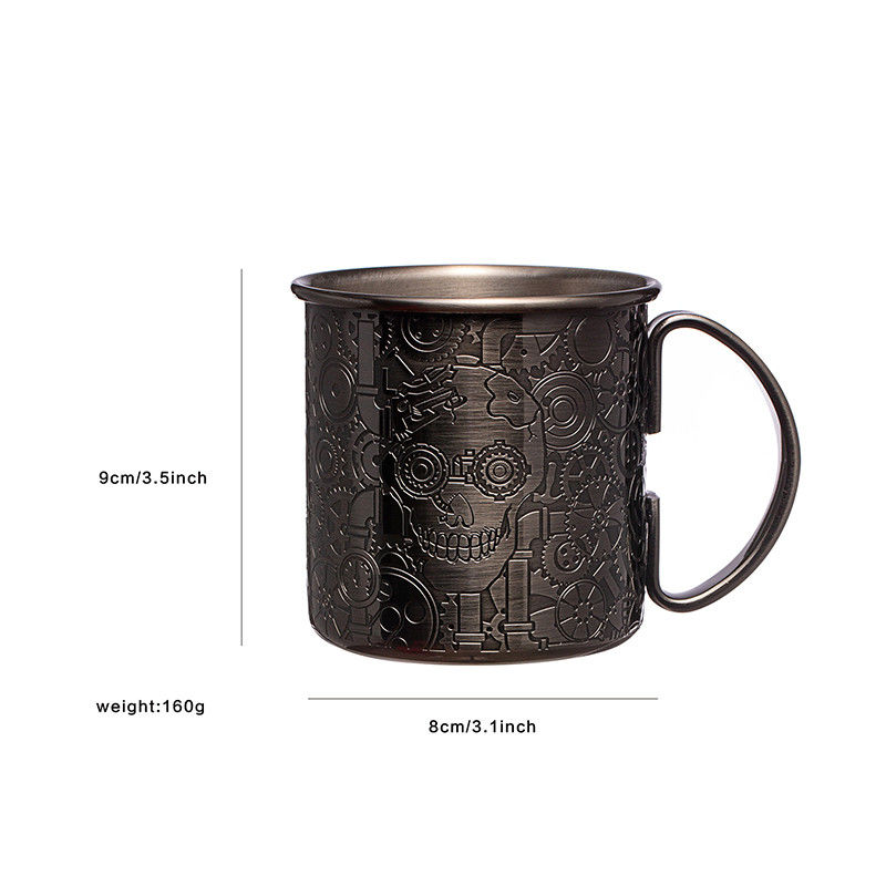 Diseño de grabado de acero inoxidable 304 Muleta Taza Negra de viaje de acampada Taza de vino para la fiesta