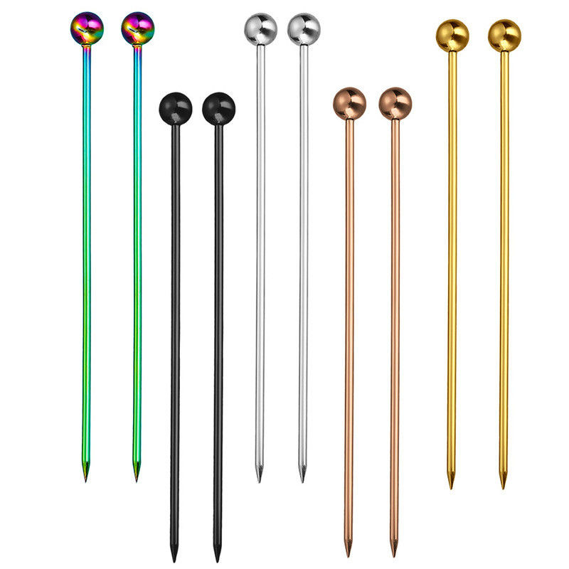 Reutilizable Cocktail Picks Acero inoxidable 18/8 Barras de frutas Barras de herramientas de metal Cocktail Skewers