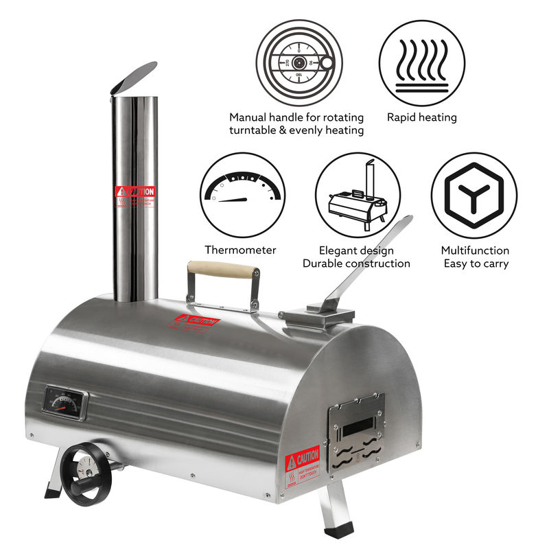Horno de pizza de 12 pulgadas automático giratorio para exteriores Horno portátil de pizza a fuego de madera
