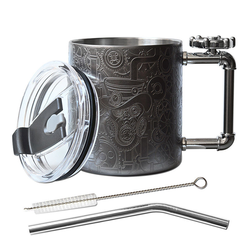 14 oz de taza de café de doble pared estilo steampunk alivio del estrés taza de café con manija giroscópica